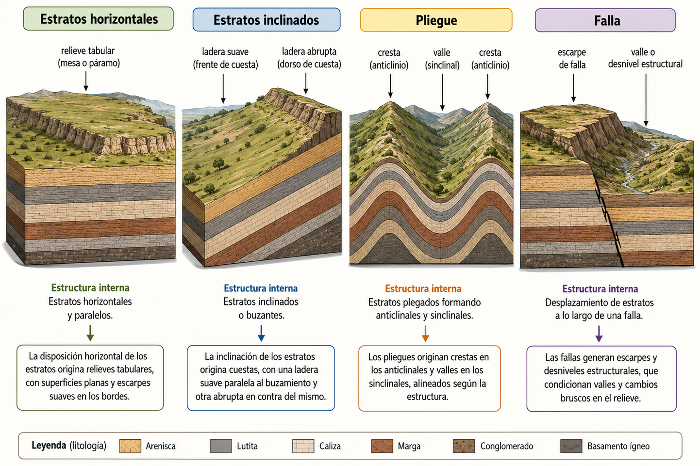 Tipos de relieve según la estructura geológica