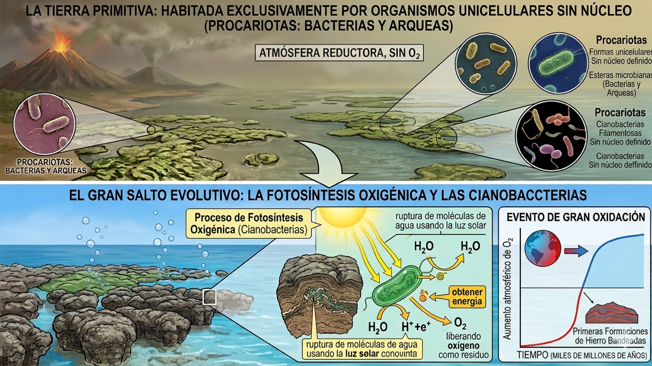 Imagen representativa de la vida primitiva en la Tierra